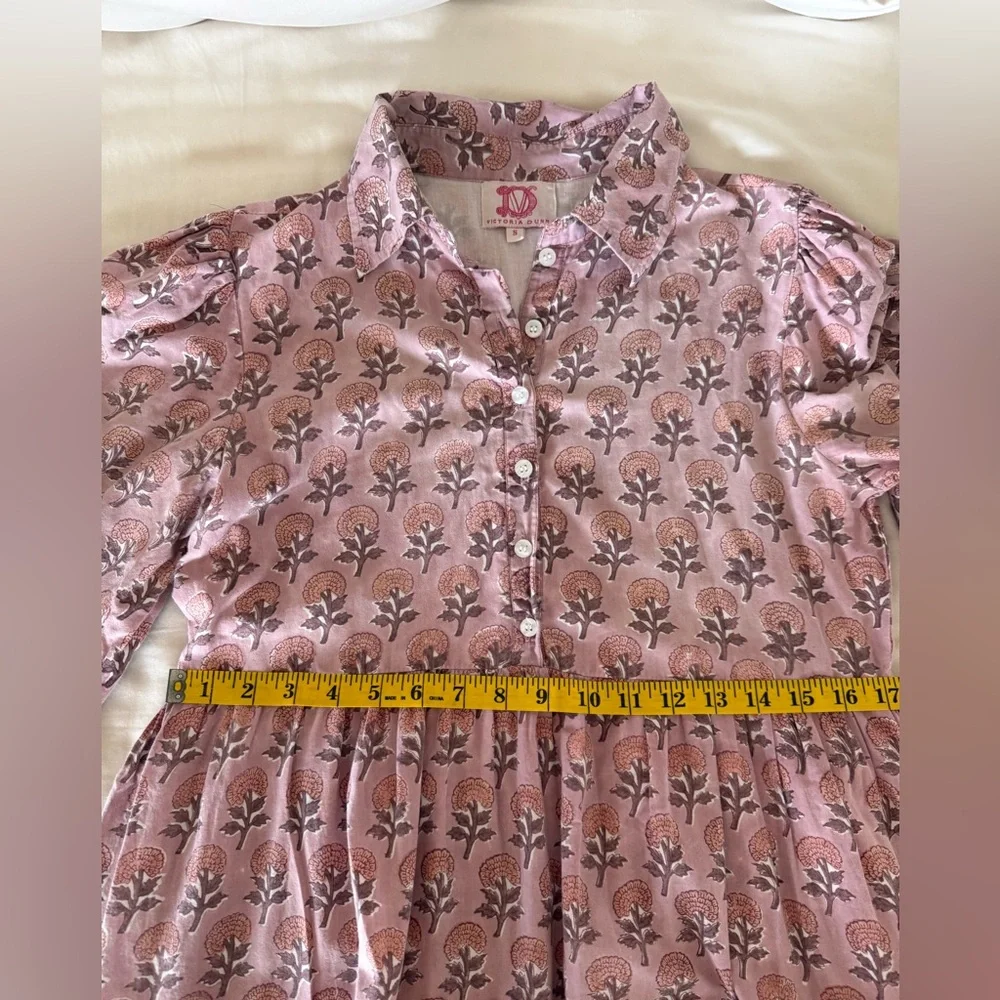 Victoria Dunn Hand Block Printed Tiered Maxi Cotton Dress, Lined, Small, Pink - Picture 8 of 9